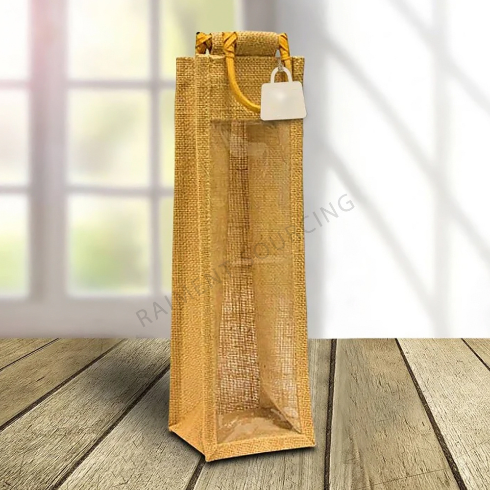 Golden Eco-friendly Bangladeshi Jute Bottle Bag Sustainable Style with Customizable Logo & Colors Elevate Brand's Image Today