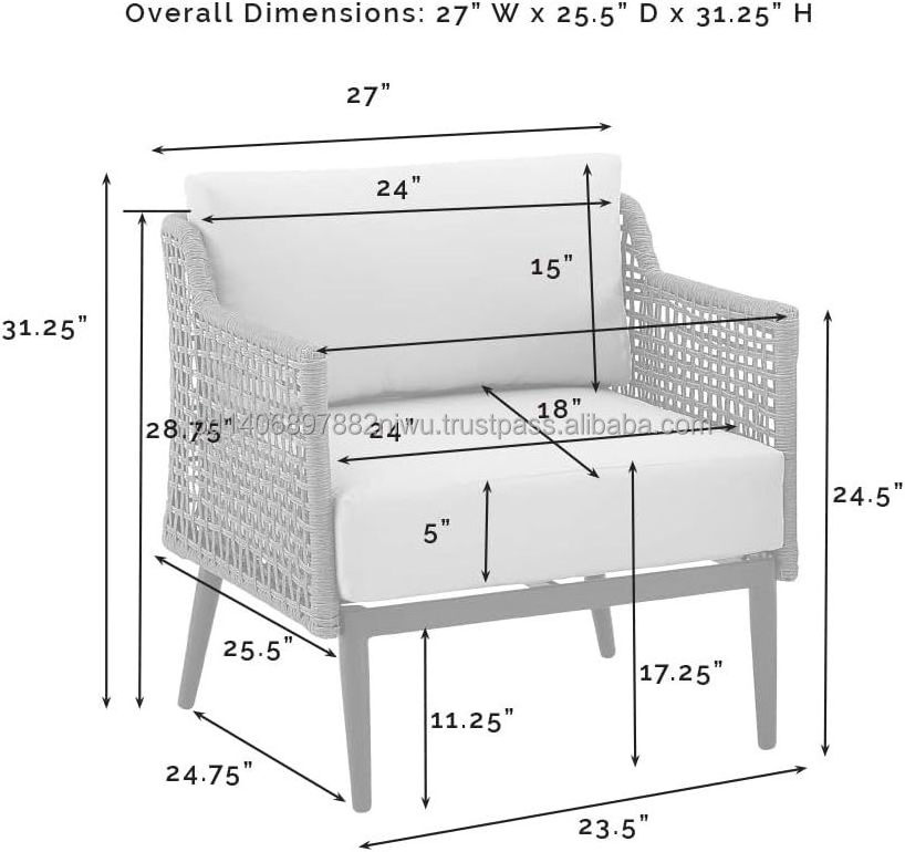 Outdoor Patio Furniture Modern Wicker Sofa Chair Rattan Conversation Single Armchair with Cushion From Bangladesh