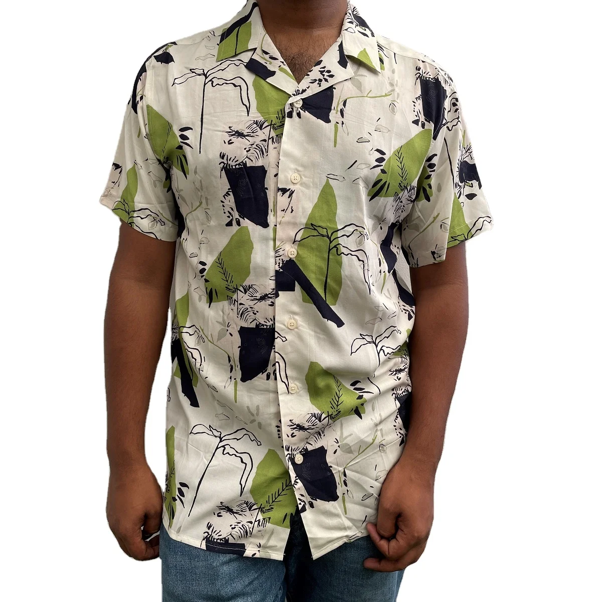 2024 New Men's Hawaiian Short Sleeve 100% Viscose Printed Shirts Holiday Beach Wear Floral Printing Shirt Men's Viscose Shirts