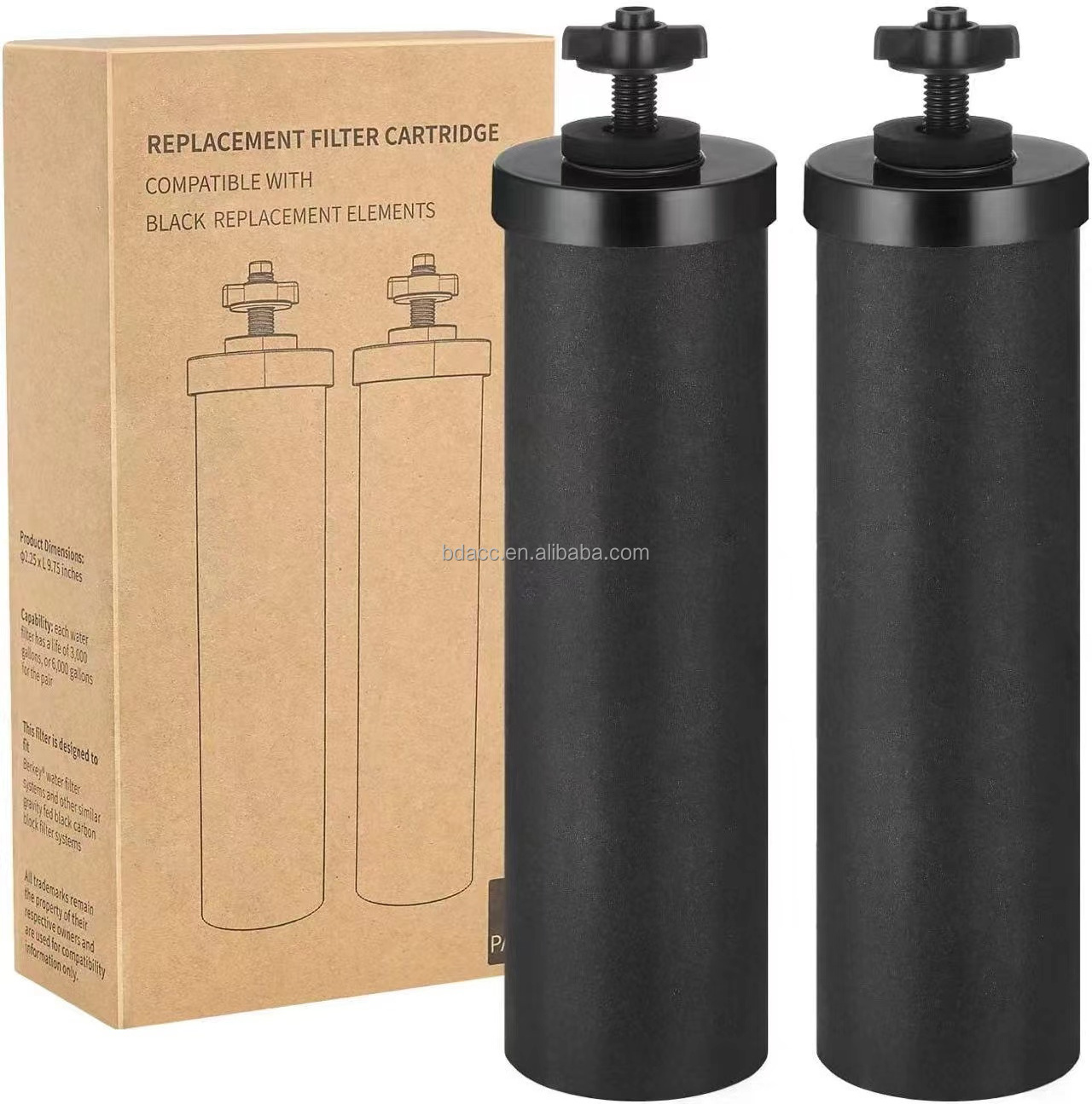 carbon block water filter replacement cartridge for gravity filtration systems compatible with PF-2 fluoride reduction filter