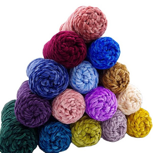 Wholesale 100g Ball Puffy Multi Color 1ply Filament 100% Polyester Chunky Velvet Chenille Yarn for Crochet Knitting  Yarns