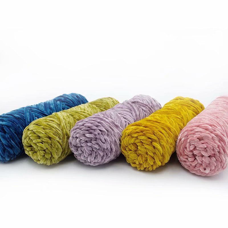 Wholesale 100g Ball Puffy Multi Color 1ply Filament 100% Polyester Chunky Velvet Chenille Yarn for Crochet Knitting  Yarns