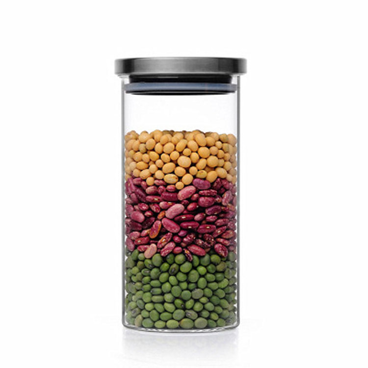 Customized borosilicate glass jar with stainless steel lid for food container