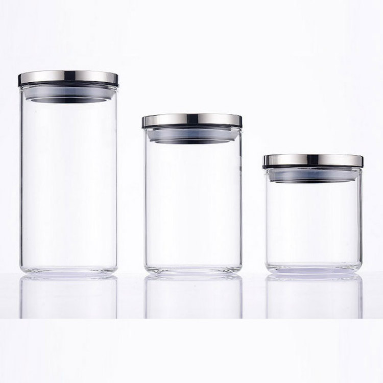 Customized borosilicate glass jar with stainless steel lid for food container