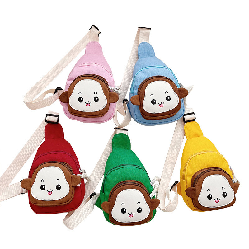 New Multicolor Cute Cartoon Monkey Canvas Toddler Shoulder Chest Bag Children Fanny Pack Waist Bag For Kids