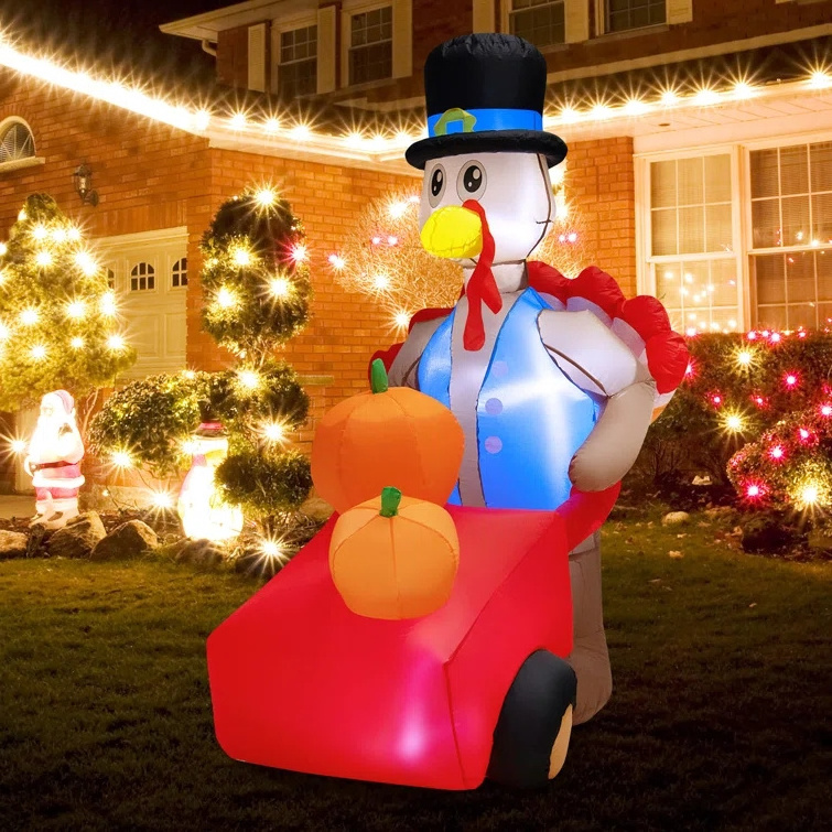 Customized Thanksgiving Giant Holiday Home Outdoor Garden Party Decorations Led Lights Inflatable Turkey With Pilgrim Hats