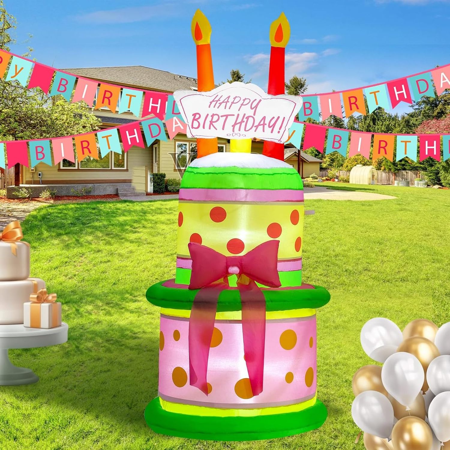 giant outdoor inflatable happy Birthday LED cake cupcakes items Party Supplies other party decorations for birthday