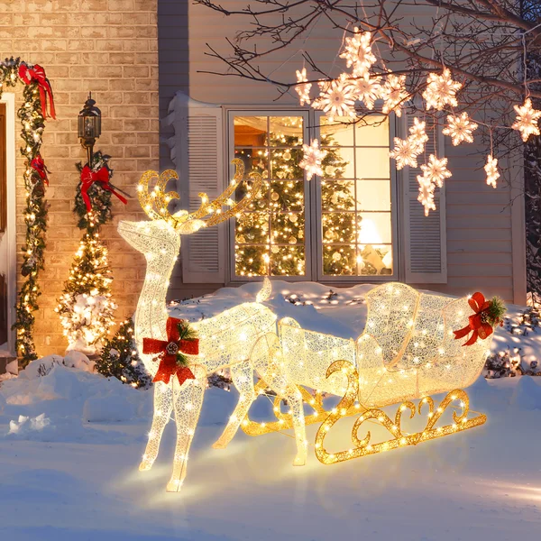 life size santa sleigh led reindeer/christmas outdoor santa sleigh 3d/santa claus sleigh reindeer