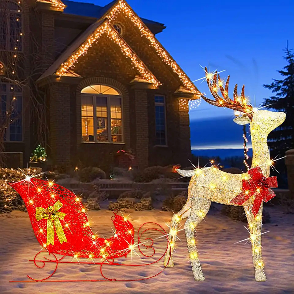 outdoor Tinsel led 3d sculpture christmas reindeer light outdoor decorations lighted deer motif lights decoration decor