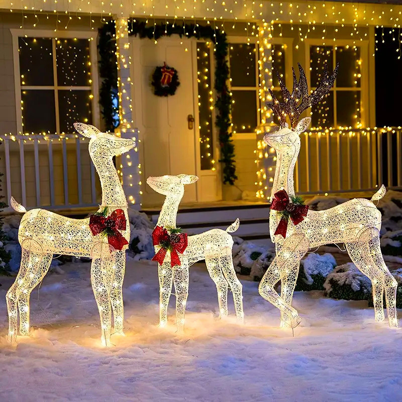 outdoor Tinsel led 3d sculpture christmas reindeer light outdoor decorations lighted deer motif lights decoration decor