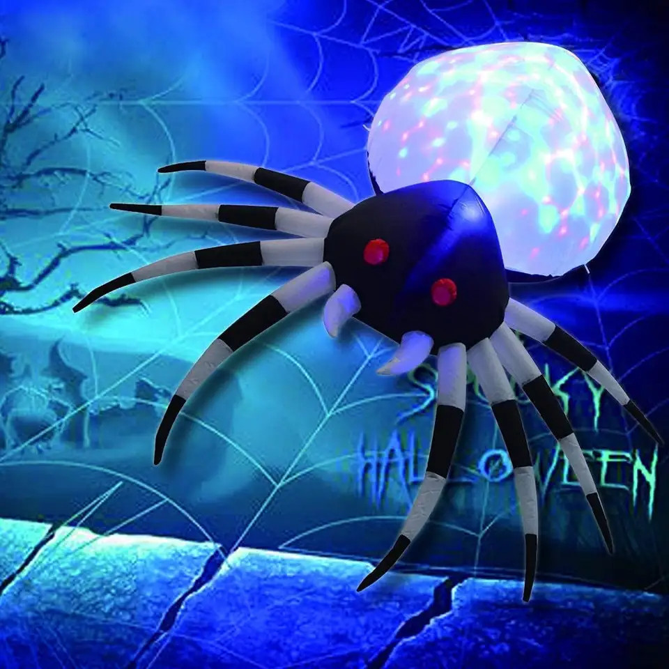 Giant Black Purple Blow Up  Halloween Yard Decor 8 Ft Halloween Inflatable Spider with LED Lights