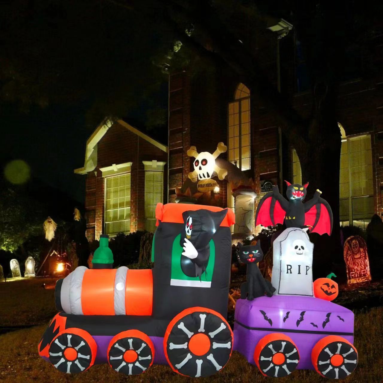 horror Bat black cat pumpkin festival ghost inflatable halloween train Devil  inflatables outdoor