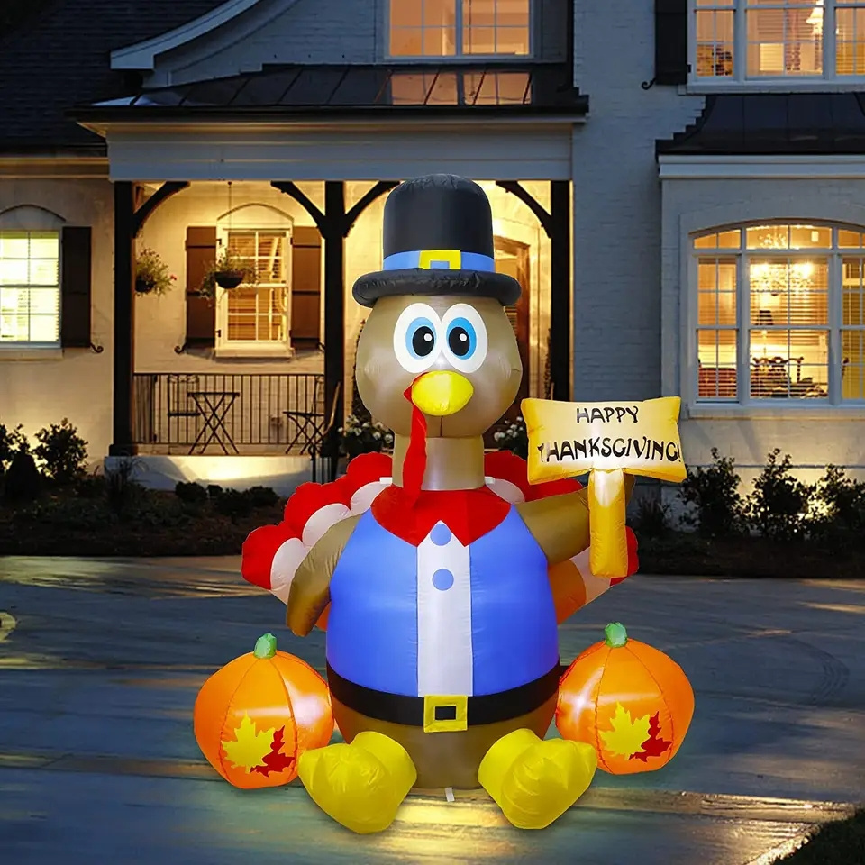 Customized Thanksgiving Giant Holiday Home Outdoor Garden Party Decorations Led Lights Inflatable Turkey With Pilgrim Hats