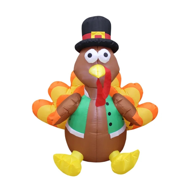 Customized Thanksgiving Giant Holiday Home Outdoor Garden Party Decorations Led Lights Inflatable Turkey With Pilgrim Hats