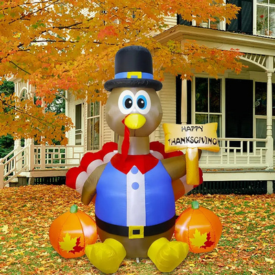 Customized Thanksgiving Giant Holiday Home Outdoor Garden Party Decorations Led Lights Inflatable Turkey With Pilgrim Hats