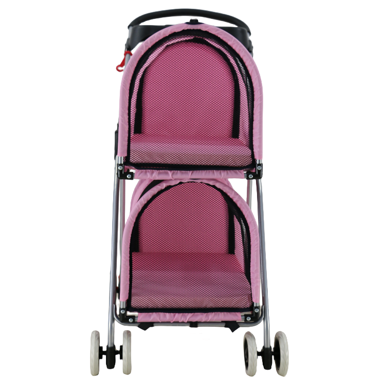 Good quality pink stroller for pets foldable dog carrier trolley with 4 wheels