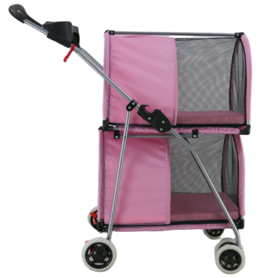 Good quality pink stroller for pets foldable dog carrier trolley with 4 wheels