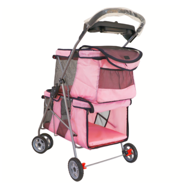 Hot sale folding double decker pet stroller cat new style 4 wheel pet travel trolley