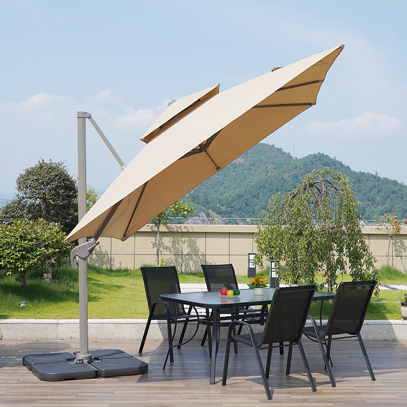 Waterproof double canopy outdoor patio umbrella windproof  parasols umbrellas with led light cantilever sunshade  umbrella