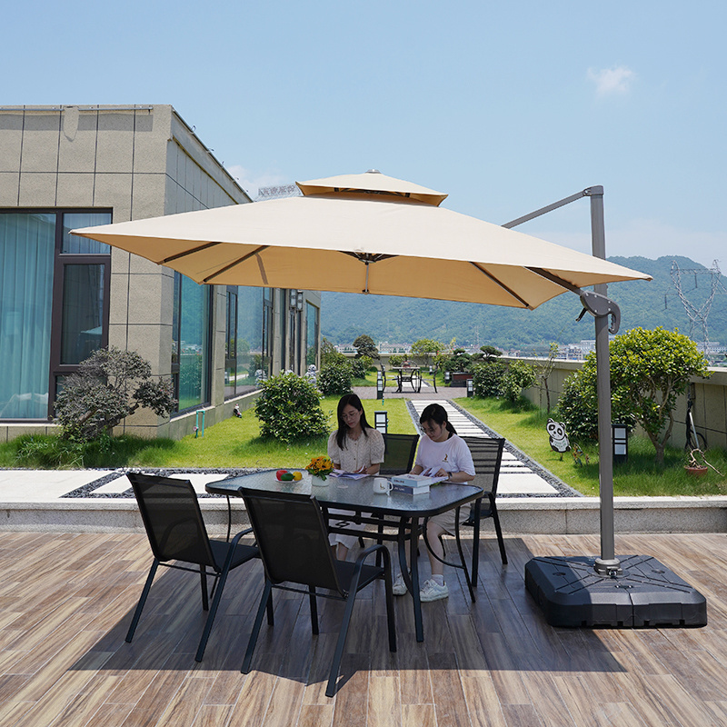 Waterproof double canopy outdoor patio umbrella windproof  parasols umbrellas with led light cantilever sunshade  umbrella