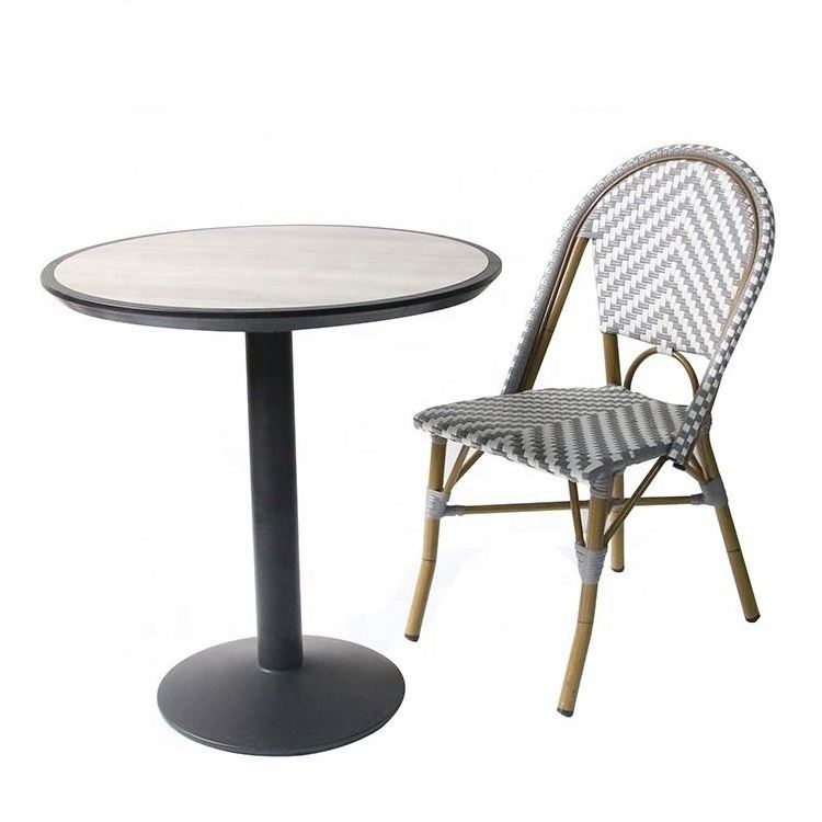 Bistro French Balcony Metal Pub Ceramic Dining table and Wicker Rattan Aluminum chair set Outdoor Garden set