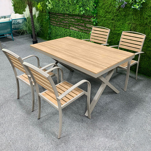 Rectangle Plastic Wood Table And Chairs Aluminum Patio Garden Set