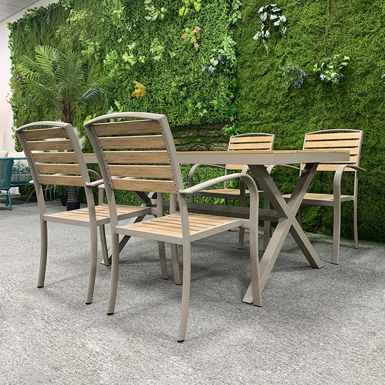 Rectangle Plastic Wood Table And Chairs Aluminum Patio Garden Set