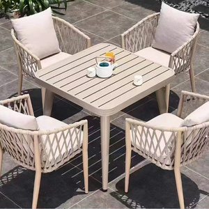 Luxury Cruise Hotel Project Modern Garden Restaurant Dining Outdoor Aluminium Table And Rope Chair Set