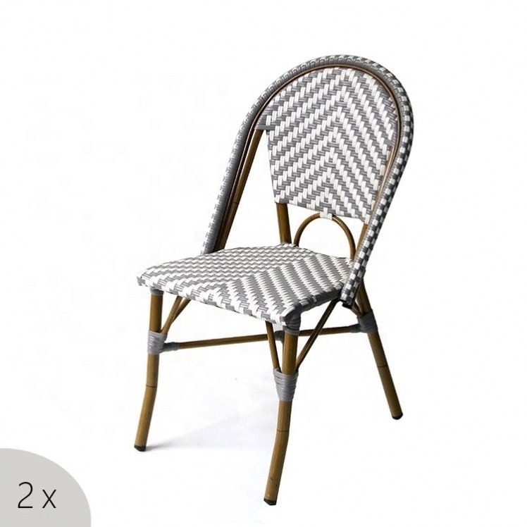 Bistro French Balcony Metal Pub Ceramic Dining table and Wicker Rattan Aluminum chair set Outdoor Garden set