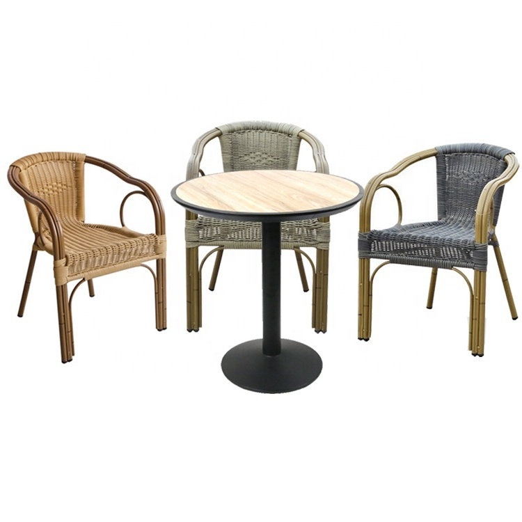 Foshan Manufacturer Rattan Coffee Bistro Aluminium Garden Table And 2 Chairs Set