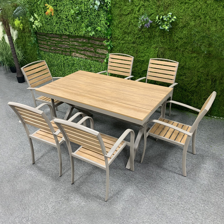 Rectangle Plastic Wood Table And Chairs Aluminum Patio Garden Set