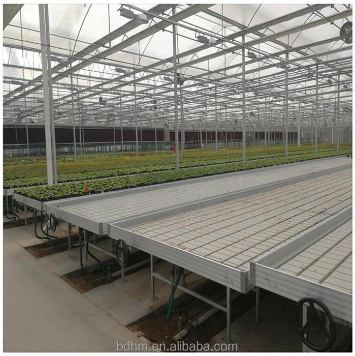 Nursery seedbed flood tray drain hydroponics float Greenhouse 4x8 growing table and bench with ABS flood tray