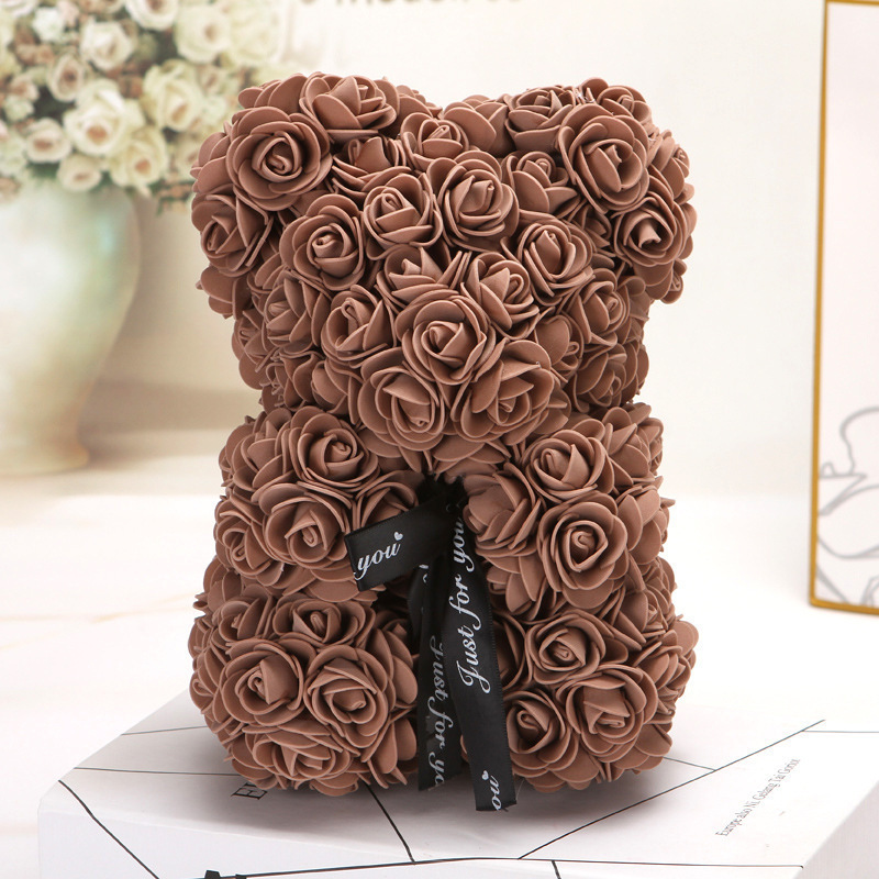 25cm Many colors forever rose teddy bear and box gift wholesale price artificial flower foam rose bear