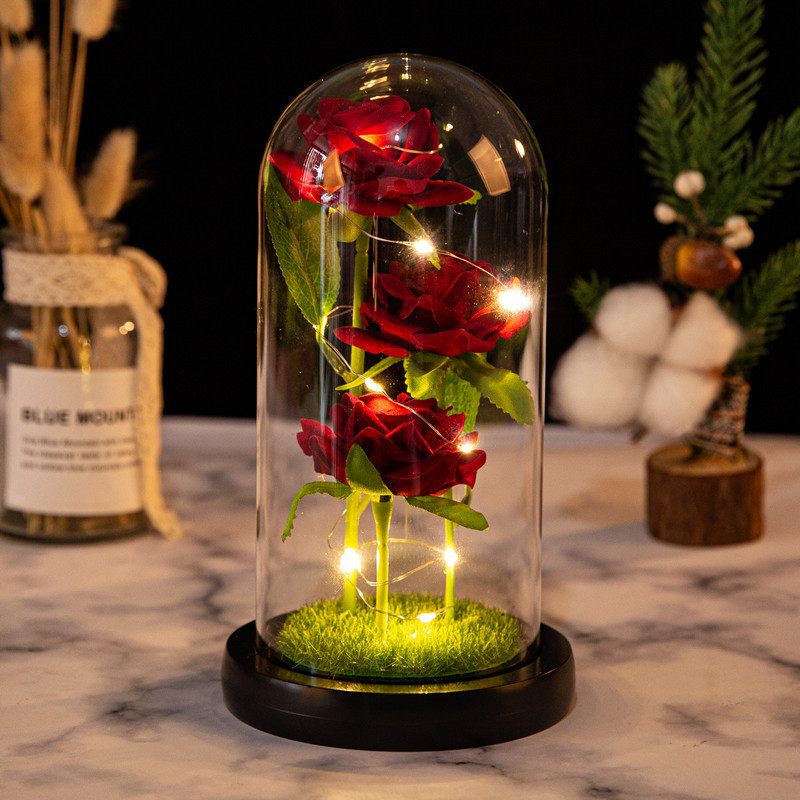 Valentine's Day Decoration Simulation Rose LED Light Preserved Eternal Flower Valentine's Day Gift Mothers' Day