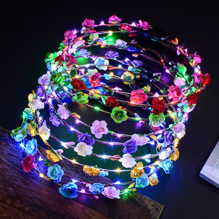 Flashing LED Hairbands strings Glow Flower Crown Headbands Light Party Rave Floral Hair Garland Luminous Decorative Wreath