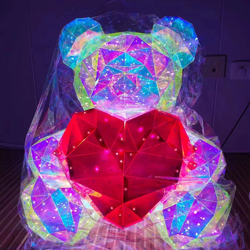 2024 New Valentine's Day Holographic Gift Teddy Bear Glowing LED Teddy Bear Birthday Christmas Gift for Girlfriend Children Box