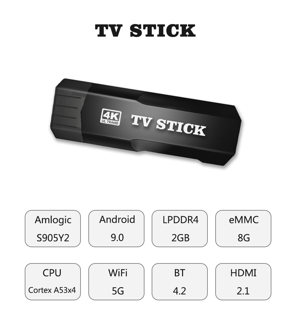 HD 4K Amlogic S905Y4 Mini Portable Fire Android Stick Google Certified 4K TV Stick Fire Satellite Receiver 8GB Airplay UK