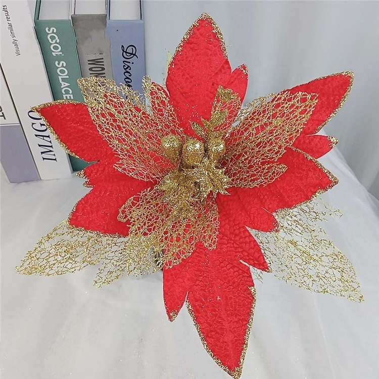 Large Christmas Decoration Flower Poinsettia Flower Artificial Christmas Flower For Shop