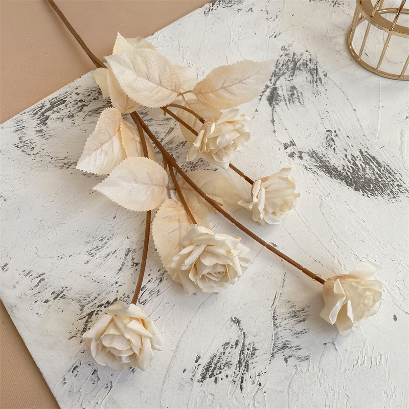 Silk Flower Roses White Wedding Bundle Rose 5 Heads Roses Artificial Flower For Decoration