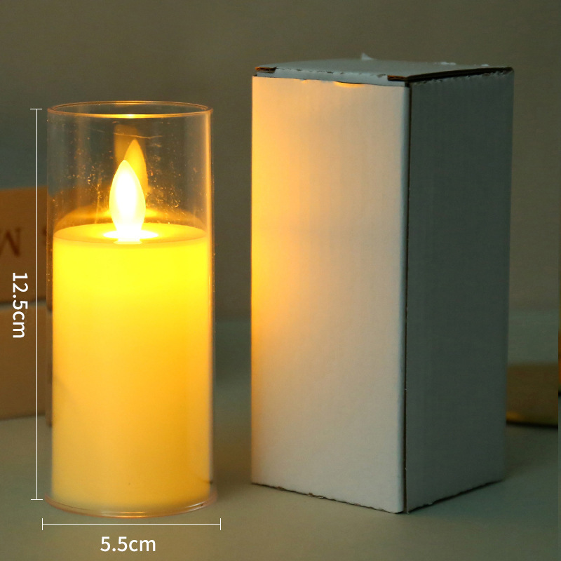 Set of 3 Led Pillar Candles Light White Glass Candles With Moving Flame