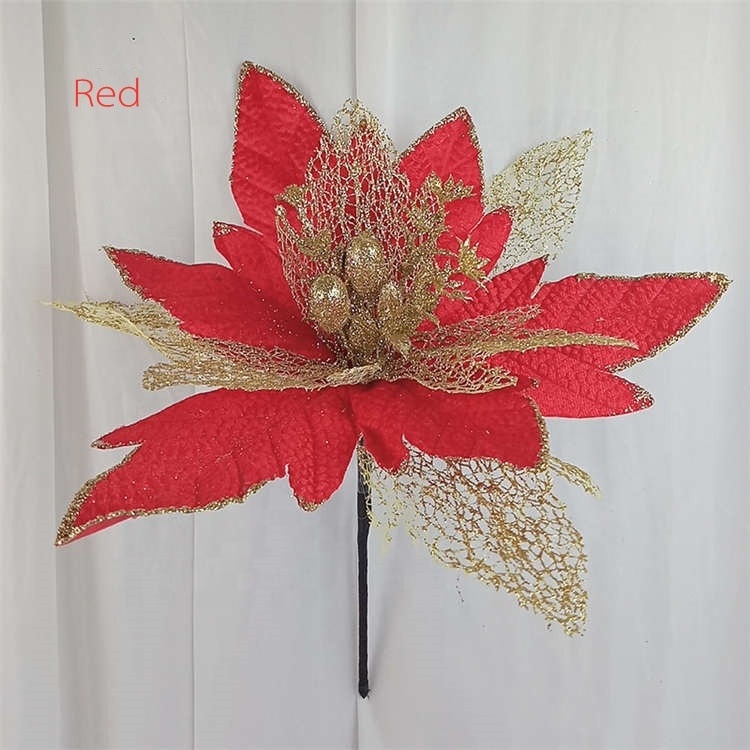 Large Christmas Decoration Flower Poinsettia Flower Artificial Christmas Flower For Shop