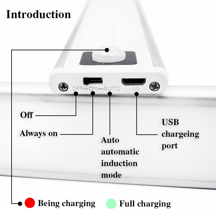 aluminim mirror led lights kitchen rechargeable with battery 20cm 40cm 60cm usb magnetic sensor cabinet lamp under closet light