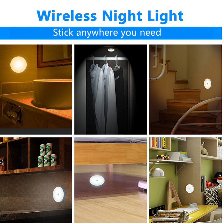 Motion Sensor Light Indoor Battery Operated LED Closet Night Light 3M Adhesive Magnetic for Hallway Closet Wireless Sensor Night