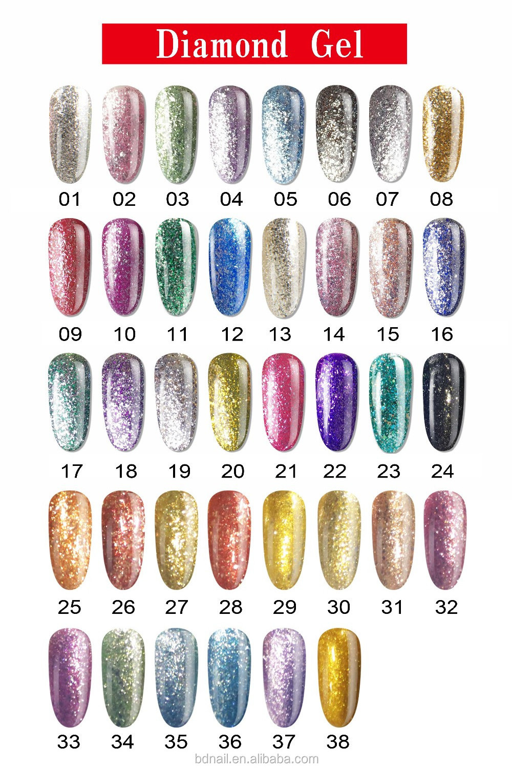 Home making 2023 Professional Use Glitter Gel Diamond Bling Gel 38 Colors Nail Arts Factory Supply