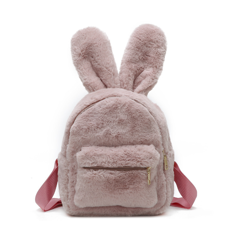 Custom High Quality Winter Style Fashion Designer Faux Fur Plush Backpack With Bunny Ears