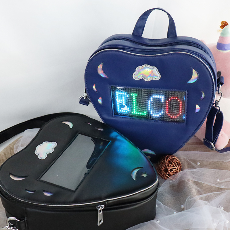 Smart Innovative Custom Heart Shaped PU Leather with LED Display Window Single Shoulder Hand Bag