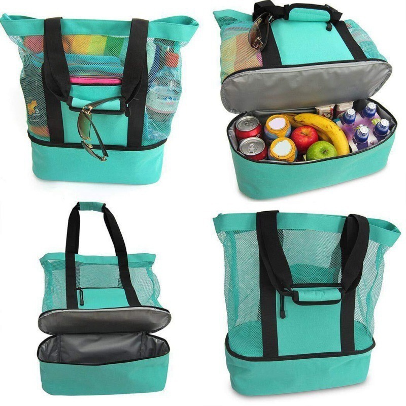 Popular Outdoor Travel Picnic Pack Beach Insulation Ice Pack Mesh Cloth Beach Bag Multifunctional Cooler Bag