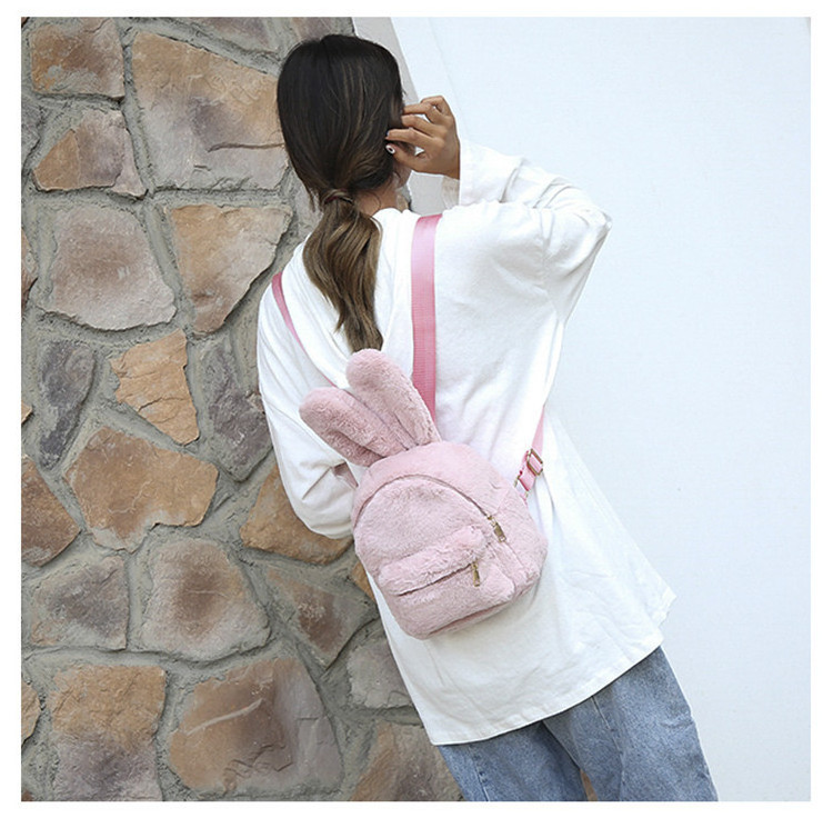 Custom High Quality Winter Style Fashion Designer Faux Fur Plush Backpack With Bunny Ears