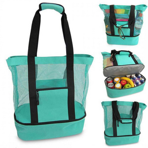 Popular Outdoor Travel Picnic Pack Beach Insulation Ice Pack Mesh Cloth Beach Bag Multifunctional Cooler Bag