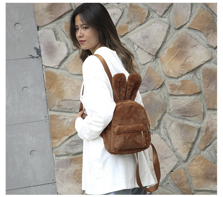 Custom High Quality Winter Style Fashion Designer Faux Fur Plush Backpack With Bunny Ears